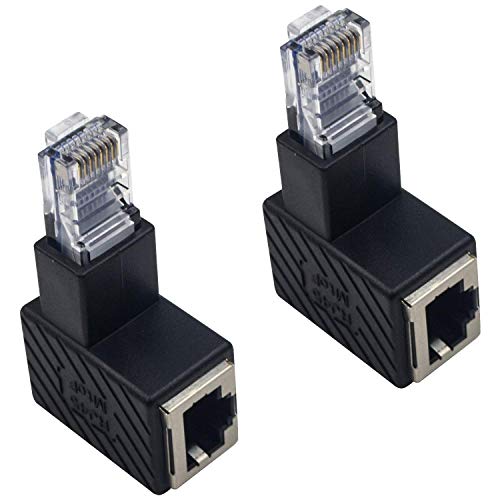 Adaptador Ethernet en ángulo de 90 grados Duttek, RJ45 macho a hembra, Cat5e/Cat6, 2 unidades miniatura 3
