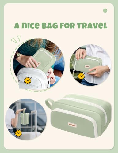 Image of SUNEE Cute Pencil Case, Aesthetic Pen Pouch with 3 Compartments, Kawaii Colored Large Pencil Bag with Zipper, Stationery Storage and Organizer, Green School Supplies for Teen and Adult Girls