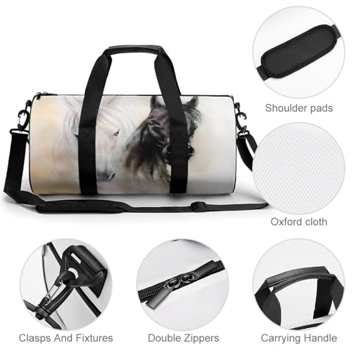 Duffel bag noir et blanc motif cheval compact 45cm - 5