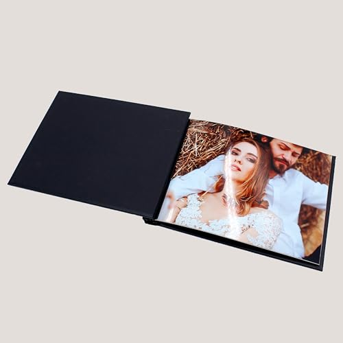 Álbum de fotos con abrazadera Peleman (Unibind) de tapa dura, formato horizontal 8,5 x 11 pulgadas, para álbumes de bodas, libros de recuerdos y libros de visitas | Eco cuero sintético negro, cubierta con ventana para fotos, sin necesidad de máquina miniatura 3