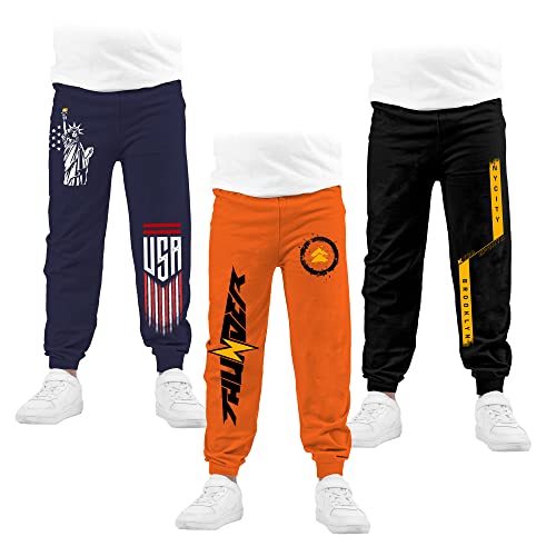 Image of KYDA KIDS 100% Cotton Track Pants for Boys | Premium Printed Soft Single Jersey Fabric | Elastic Waist Loose Fit Summer Full Length with Rib Hem (Pack of 3)