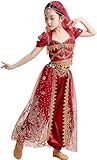 TLMNU Belly Dance Costume Girl Jasmine Princess Indian Belly Dance Costume Tag-150 Wine red