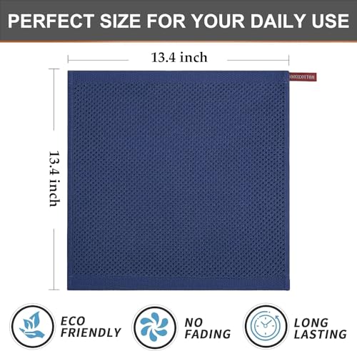 Image of 100% Cotton Kitchen Dish Cloths, 6 Pack Waffle Weave Ultra Soft Absorbent Dish Towels for Drying Dishes Quick Drying Kitchen Towels Dish Rags, 13.4 X 13.4 Inches (Dark Blue, Pack of 4)