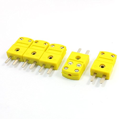 Podoy K Type Thermocouple Connector Adapter Yellow for Thermocouple Mini Plug Temperature Sensors (5 Pack)