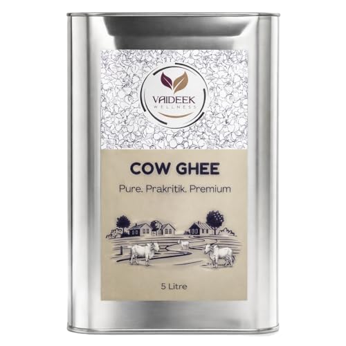 Image of Vaideek Pure Cow Ghee Cultured Desi Ghee (5 litre)| Bilona Cow Ghee Two Way Churned | Made in Earthen Pots | Lab Certified | 5 litre