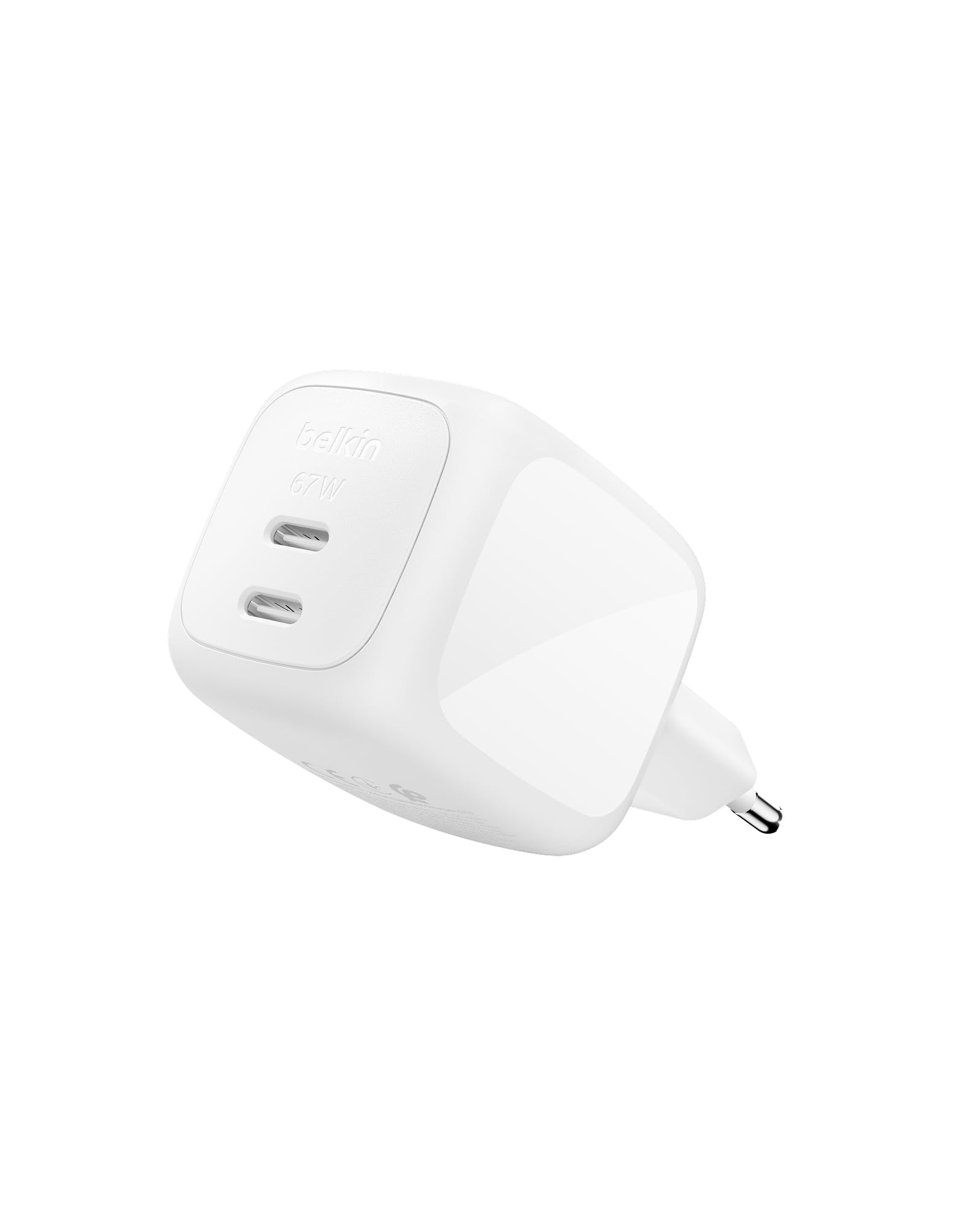 Belkin SmartProtect 2-Port USB C Ladegerät, 67W, GaN-Ladegerät, 2X USB-C, Schnellladen für Geräte wie MacBook, iPhone 17, iPad Pro, Chromebook, Galaxy S25 Ultra, Pixel 10, USB Adapter – Weiß