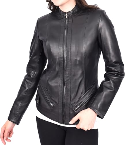 Veste de motard en cuir noir femme coupe cintrée pour sublimer la silhouette