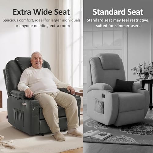 Image of MCombo Oversized Power Lift Recliner Chair for Elderly, Lift Chair with Heat and Massage for Big and Tall, USB&Type C Ports, Cup Holders, Faux Leather R7510 (Grey, Large-Wide)