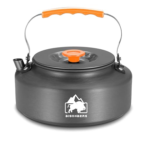 Image of BISONBERG 0.8L Portable Water Kettle Water Pot | Teapot Coffee | Tea Kettle Outdoor Camping Hiking Picnic Pot - Aluminum Alloy (Orange)