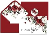 Whaline 24Pcs Rose Pinecone Thank You Cards with Envelopes and Stickers Red White Rose Pinecone Greeting Cards Xmas Winter Blank Note Cards For Christmas Party Supplies