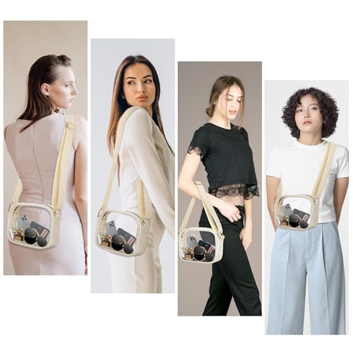 Image of VOROLO Stadium Approved Clear Crossbody Bag,Small See Through Purse Handbag with Adjustable Shoulder Strap for Sports Beige