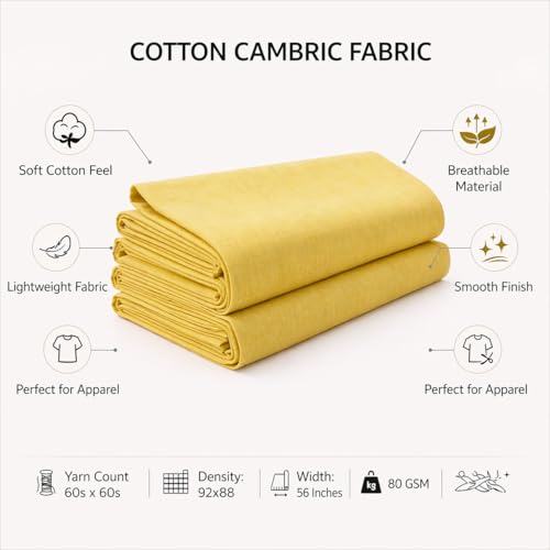 Image of Soimoi Green Solid 60 * 60's Cotton Cambric Fabric by 3 Yards, 56 Inch Wide Light Weight Material Suitable for Kurtis, Blouses, Kids Clothing, Tunics, Dresses and Summer Apparel