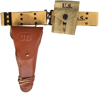 Original WWII M1936 Webbing Canvas Pistol Belt with M1911 Colt Holster and .45 Colt Magazine Pouch - Warcraft Exports