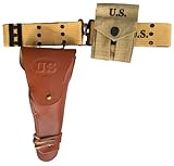 Original WWII M1936 Webbing Canvas Pistol Belt with M1911 Colt Holster and .45 Colt Magazine Pouch (TAN)