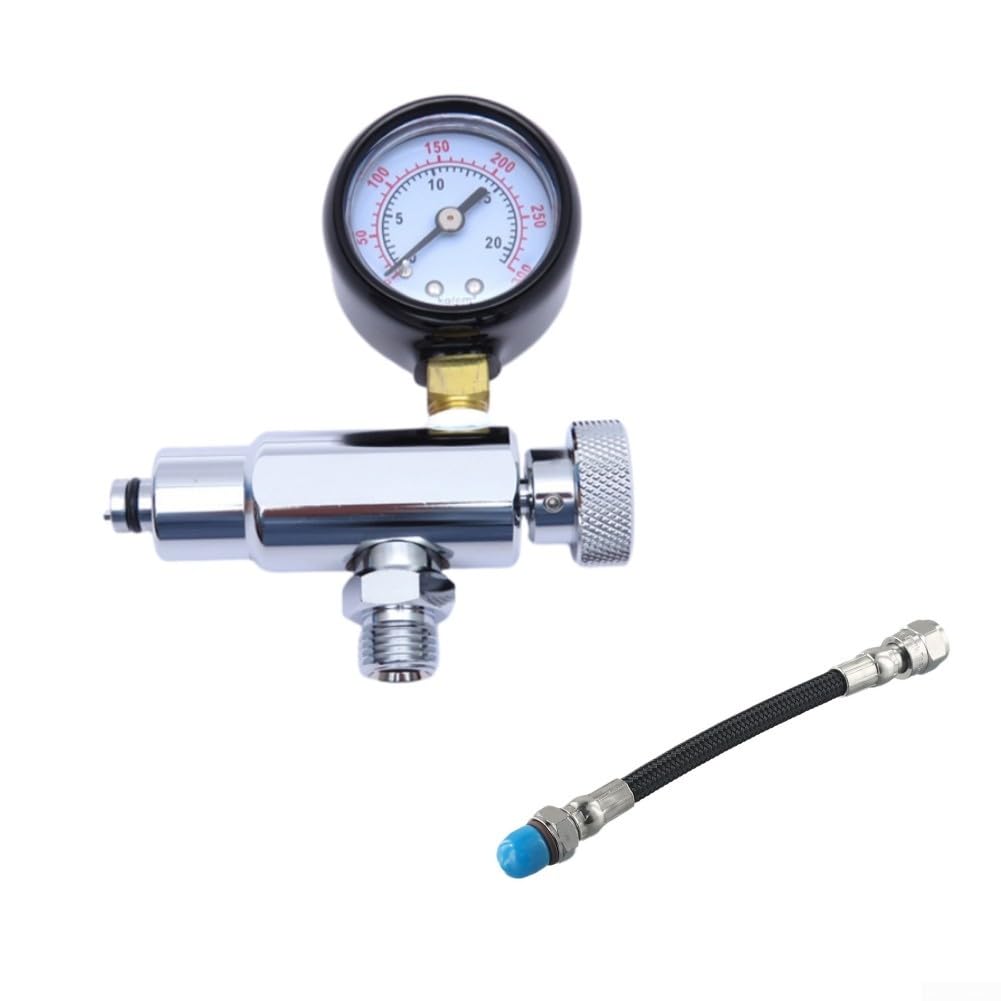 Herramienta de ajuste de regulador de buceo con medidor de 300 psi para reparación de buceo de segunda etapa, kit de manguera de nailon negro (pantalla + tubo)