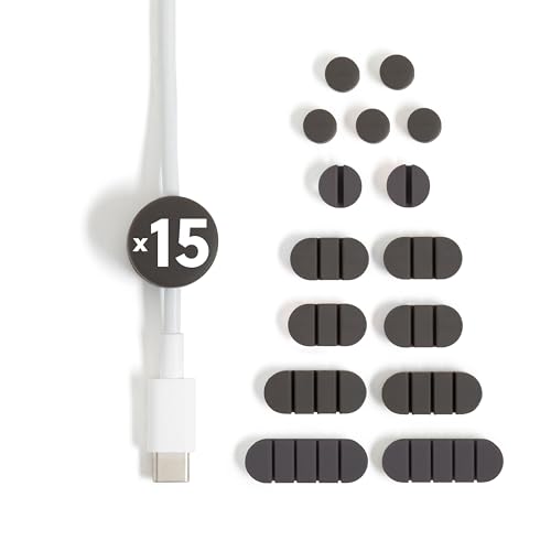 U Brands Black Silicone Cable Organizer Clips 15 Pack, Cord Management Clips in Assorted Colors...