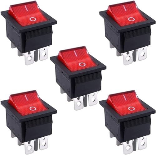 Interrupteur à bascule DPDT 6 broches AC 250V 16A rouge, lot de 5 pièces pour bateau