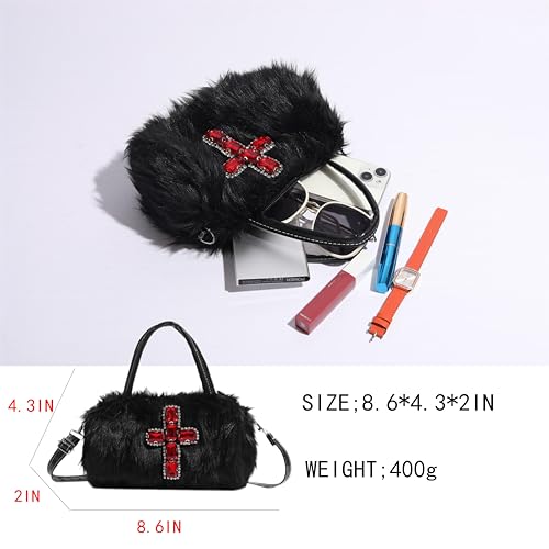 Y2K Retro Crossbody Bag Faux Fur Purse Goth Style Fluffy Handbag Punk Women Bag Soft Plush Fur Bag Fur Large Tote Handbag4