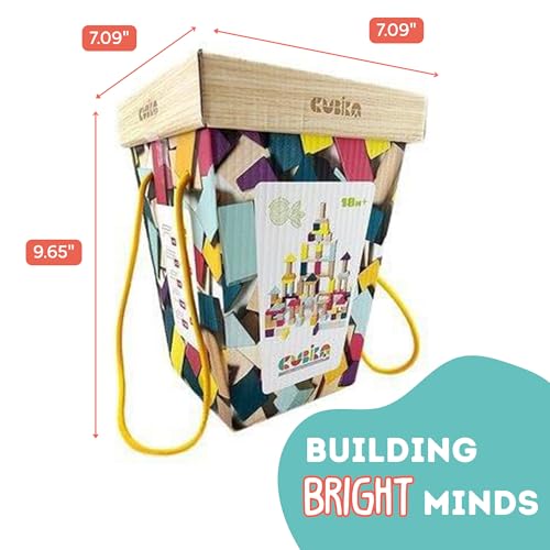 Image of CUBIKA 100 Piece Wooden Blocks Construction Kit- Montessori-Inspired Stacking Toy for Toddlers and Kids- Durable Wooden Blocks for Creativity, Fine Motor Skills, and Early Learning