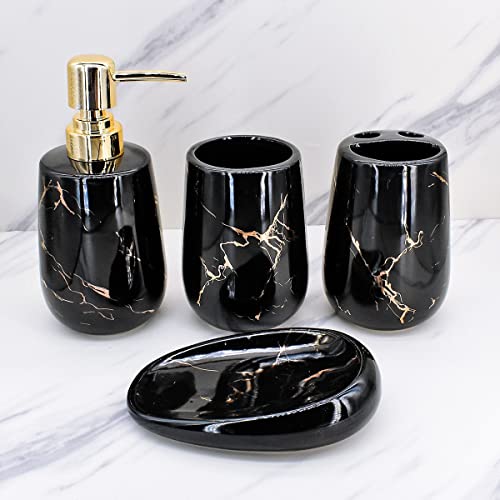 Image of Kookee Ceramic Bathroom Accessories Set of 4, Modern Bath Set with Liquid handwash Soap Dispenser and Toothbrush Holder, Luxury Gift Accessory for Home (8841)
