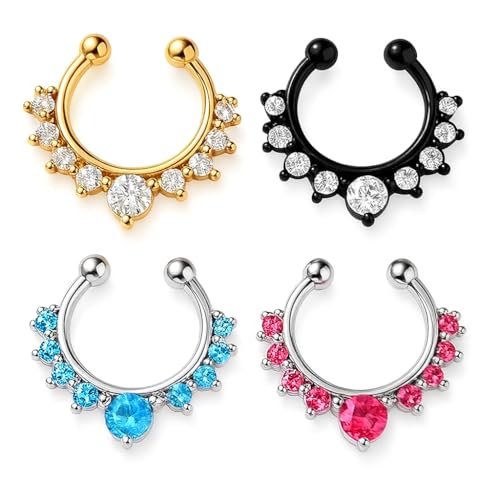 Image of RUVEE Nose & Ear Clip Titanium Plated Pin Non Pierced Just Press for Women & Girls Septum Ring