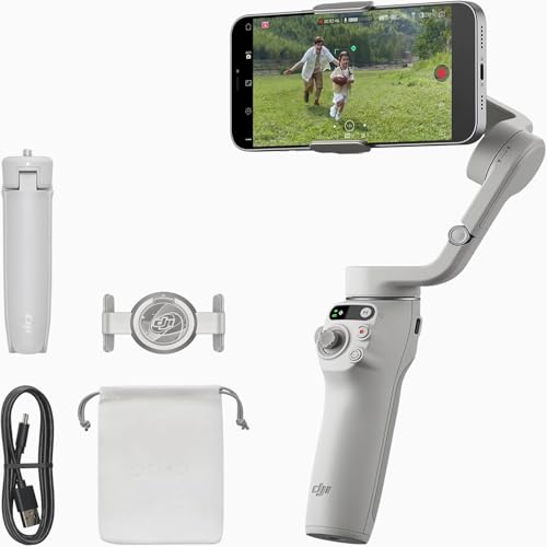 DJI Osmo Mobile 6, nacelle pour tél. à 3 axes, suivi d’objet, barre d’extension intégrée, portable et pliable, nacelle pour Android et iPhone, stabil. vlogging, vidéo YouTube, TikTok, gris platine