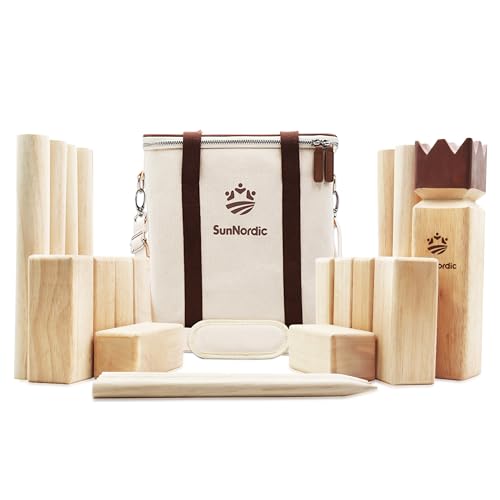 SunNordic Kubb Yard Game Set, Garden Rubber Wood Outdoor Tossing Game with Canvas Carry Bag, Giant