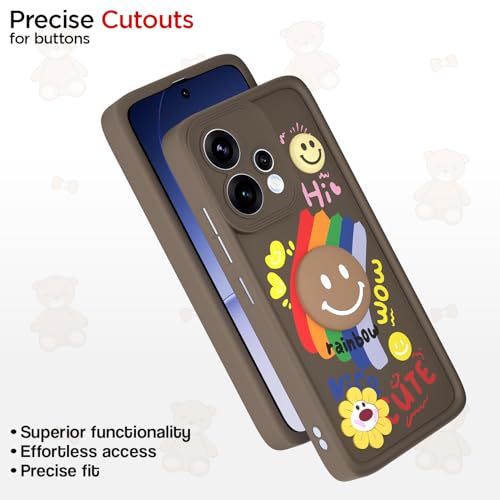 Image of Outlouders Back Cover for Oppo Reno 15 5G | Cute Rainbow Smile 3D Cartoon Flower | Soft Silicone Raised Camera Protection Bumper Case (Brown)