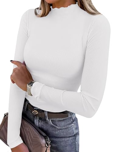 ANRABESS Women's Lettuce Trim Mock Neck Long...