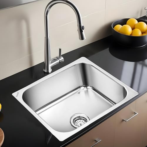 Image of Ruhe S04 Bowl Kitchen Sink, Bright Silver, Glossy Finish, 16x18x8 Inches