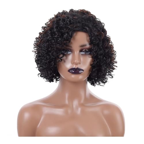Perruque courte bouclée avec frange pour femmes noires volume immédiat