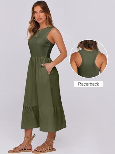 Image of ANRABESS Women Midi Dresses 2026 Summer Casual Sleeveless Sundress High Neck Tank Top Racerback Flowy Beach Dress & Pockets