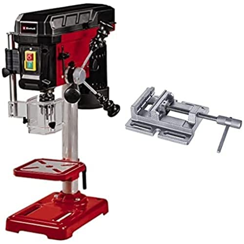 Einhell Perceuse à colonne TC-BD 450 (450 W, 5 vitesses jusqu’à 2 650 tr/min, profondeur max. 50 mm, indicateur de prof, butée de prof. ajustable, table réglable en hauteur, pivotante) + Étau
