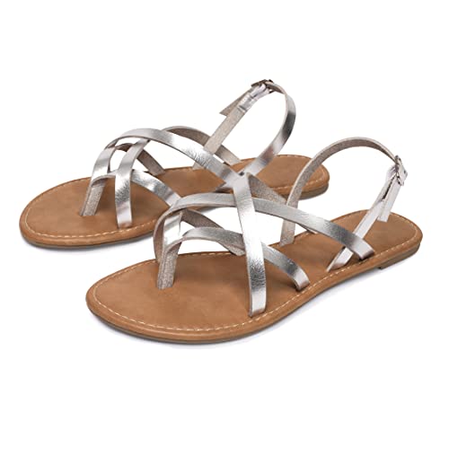 Image of Huayuanwell Women's Gladiator Flat Sandals Fisherman Strappy Sandals Ankle Strap Sandals