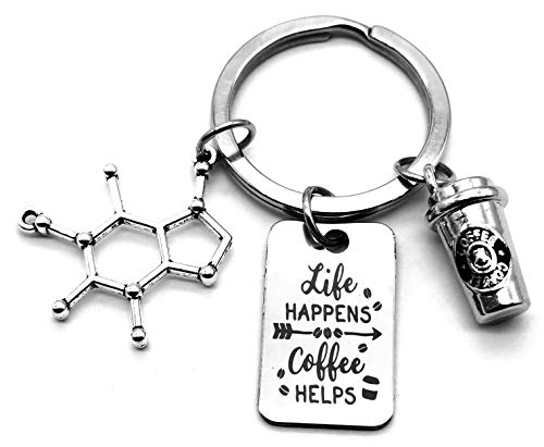 Caffeine Molecule Keychain Coffee Keychain Science Gift Chemistry Gift Coffee Cup Coffee Lover Gift Coffee Charm Life Happens Coffee Helps Coffee Key Ring