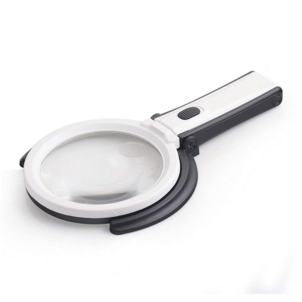 Lupa Plegable 2X 5X Lente HD Lupa de Iluminación de Mano de Escritorio con 10 Lámparas LED Recargables, para Herramienta de Identificación de Reparación de Lectura de Ancianos de Mano
