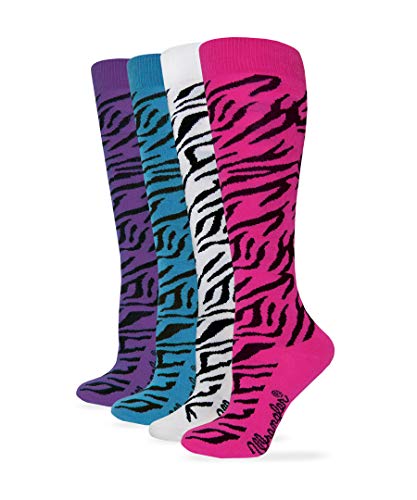 Wrangler women's ladies zebra boot socks 4 pair pack, hot pink/te…