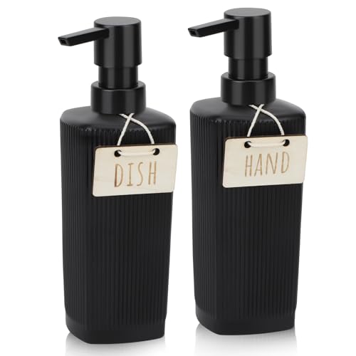 Image of Segbeauty 2Pcs 11.8oz Glass Hand Soap Dispenser, Pump Soap Dispenser for Kitchen 350ml Dishwashing Liquid Dispenser with Pump, Black Refillable Liquid Hand Soap Dispensers with Stripe for Bathroom