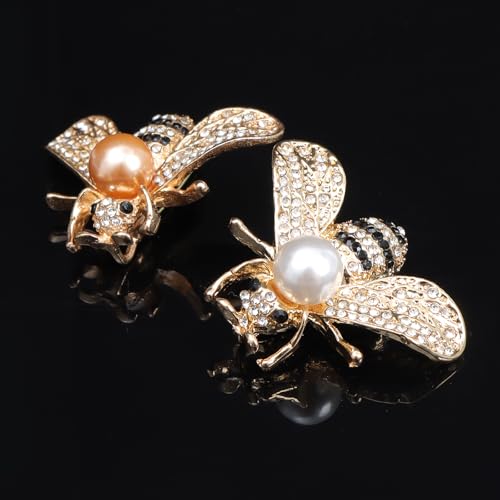 Image of 4 Pieces Honey Bee Brooch Lapel Pins for Women Crystal Insect Themed Bee Brooches with Faux Pearl Fashion Gift for Birthday Dating Party Anniversary