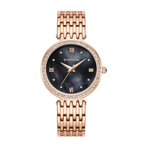 Giordano Analog Watch for Women with Stainless Steel Strap and Crystal Embellished Bezel, Roman Numerals