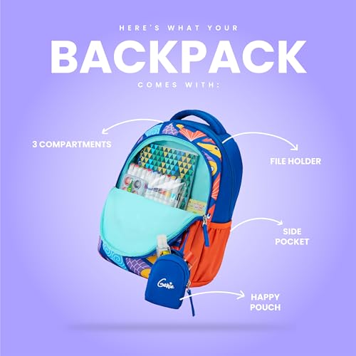 Image of Genie Finley Kids Backpacks, 15 inch Cute, Colourful Bags for Girls, Water Resistant and Lightweight, 3 Compartment with Happy Pouch, 20 Liters, Nylon Twill, Pink