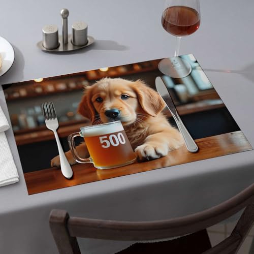 Set de table lot de 6 chiot et bière pour décoration de cuisine et table à manger rustique