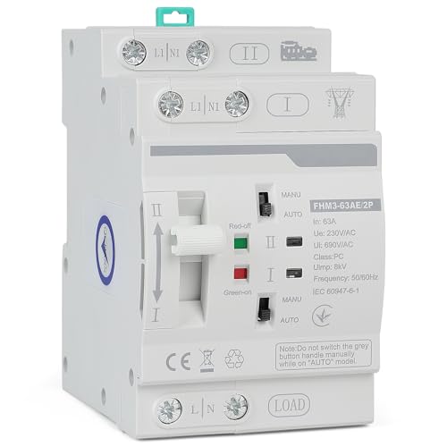CPROSP Inverseur de Source Monophasé Automatique 63A DIN 220V 2P, Commutateur de Transfert Automatique 2P, Interrupteur Différentiel 63A, Contacteur Jour...