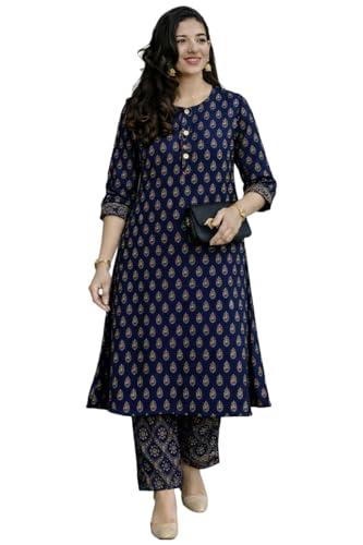 Image of ANNI Designer Kurta Set for Women Viscose Printed | Kurti Set for Woman | Kurta Pant Set | 2 Piece Set Women | Mandarin Neck 3 /4 Sleeve Regular Fit Stylish Ethnic Outfit Clothing