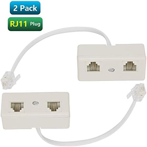 Urmust RJ11 6P4C Plug to 2-Way RJ11 Dual Female Secondary Splitter Socket Adapter for Landline Telephone Modular Phone Cable Separator Jack Filter