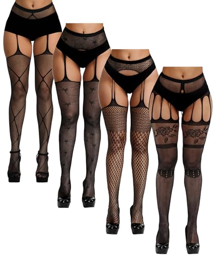 Image of Chalier Fishnet Stockings Lace Tights Thigh High Stockings for Women