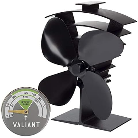 Valiant Premium IV Stove Fan and Magnetic Red Thermometer Pack, FIR627, Black, 199mm Cover