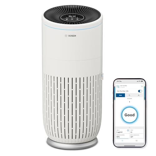 Bosch Purificador de Aire Inteligente Air 6000i - Cubre 125 m², Filtra Eficazmente más del 99% de los Contaminantes, Filtro de Aire, Modo Auto/Resposo (< 25 dB(A)) - CADR: 600 m³/h - Funciona con App