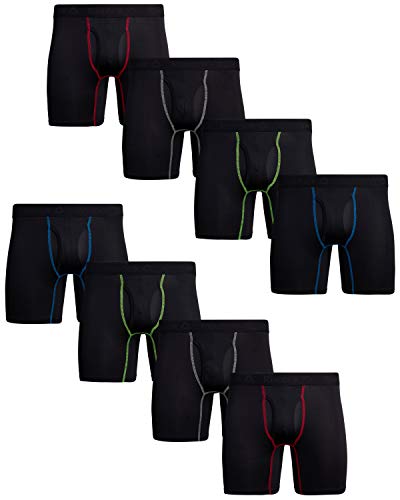 Reebok Men's Boxer Briefs - 8 Pack Performance Mens Underwear Boxer Briefs with Fly Pouch - Athletic Underwear for Men (S-XL), Size XX-Large, Blacks