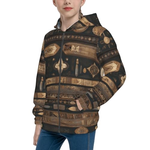 Bohemian style Print Girls Athletic Zip Up Hoodies,Sweatshirts with Pockets Long Sleeve Hooded Jackets, for 7-18 Y